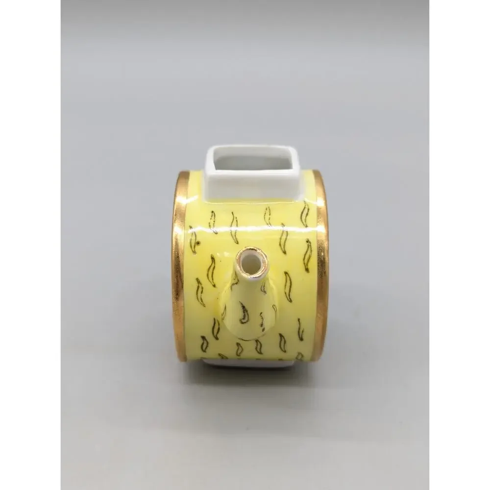 Vivian Chan 2000 Miniature Porcelain Teapot Yellow Green Painted Frog Design